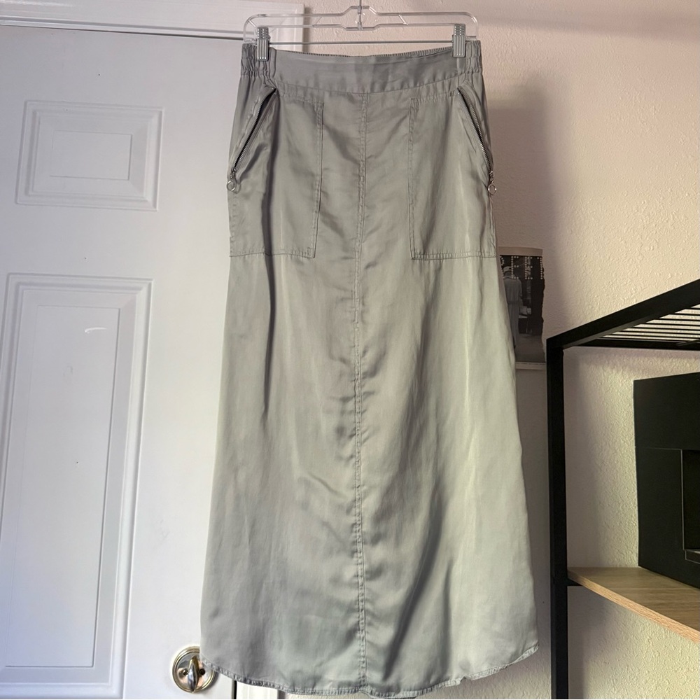 POETRY grey silk satin elastic waist pull on‎ midi maxi skirt